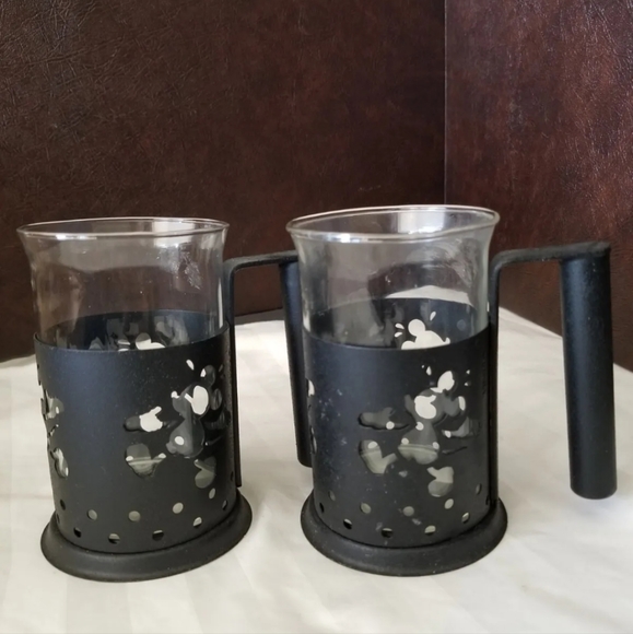 Disney Mickey Mouse Metal and Glass Irish Coffee Expresso Tea Mug Set Of 2 - Picture 2 of 7